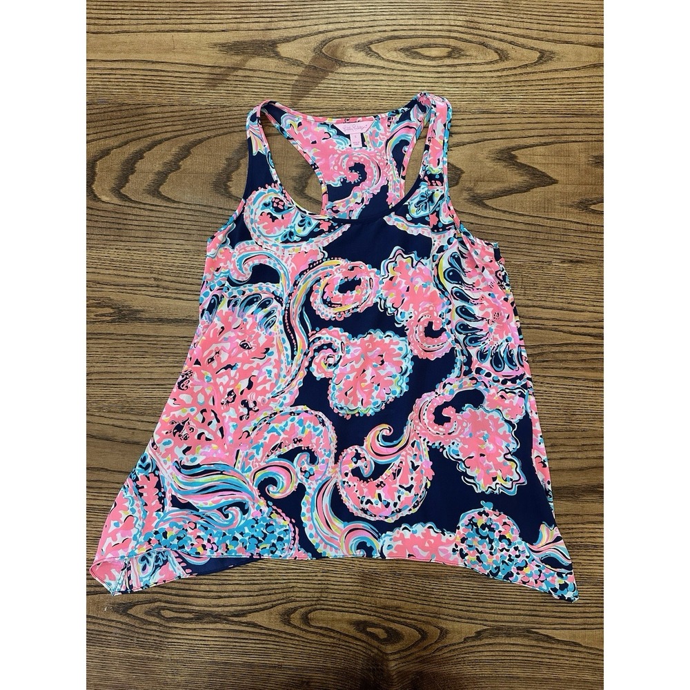 Lilly Pulitzer Women's Silk Racerback For The‎ Halibut Malie Tank Top Size Small